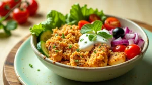 Mediterranean Crispy Rice Chicken Bowl