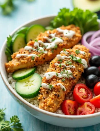 Mediterranean Crispy Rice Chicken Bowl