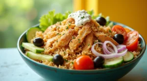 Mediterranean Crispy Rice Chicken Bowl