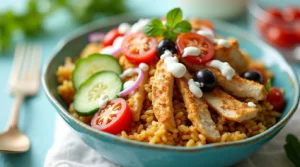Mediterranean Crispy Rice Chicken Bowl