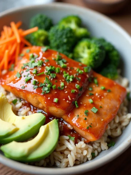 Bourbon Teriyaki Salmon Rice Bowl