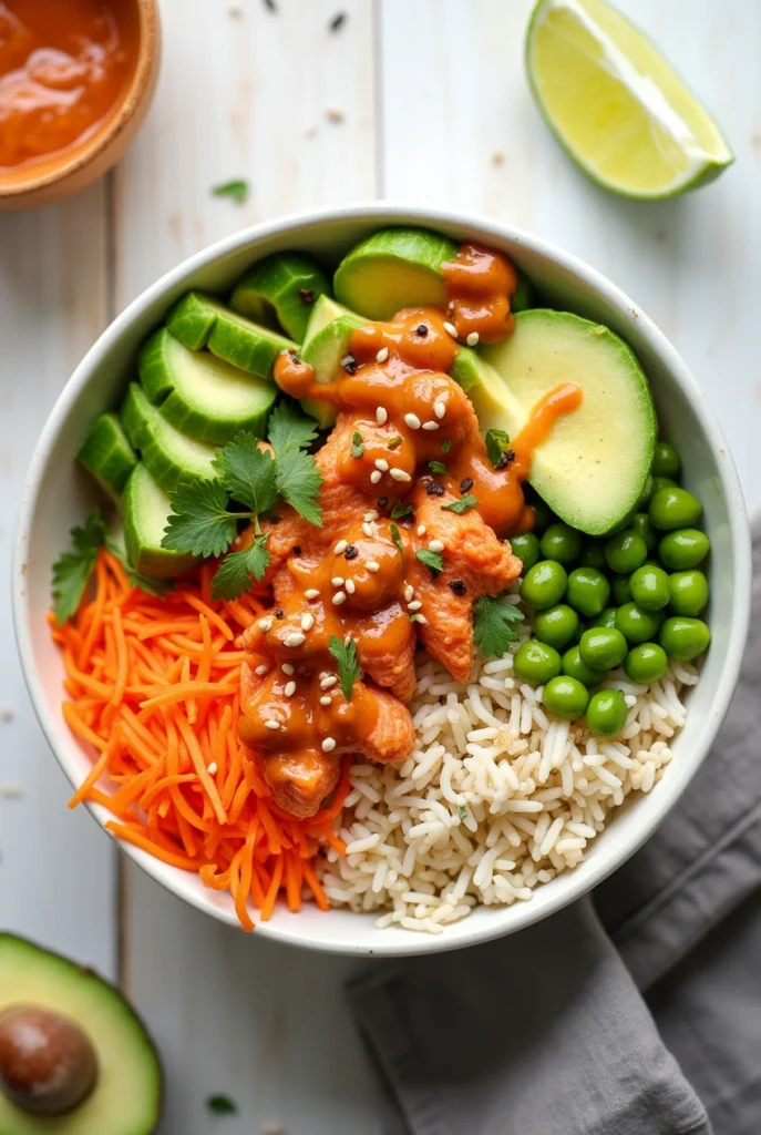 Spicy Canned Salmon Salad Rice Bowl