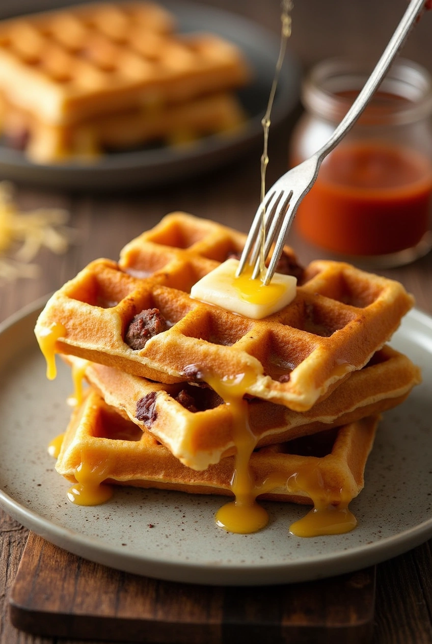 Cheesy Sausage Waffles